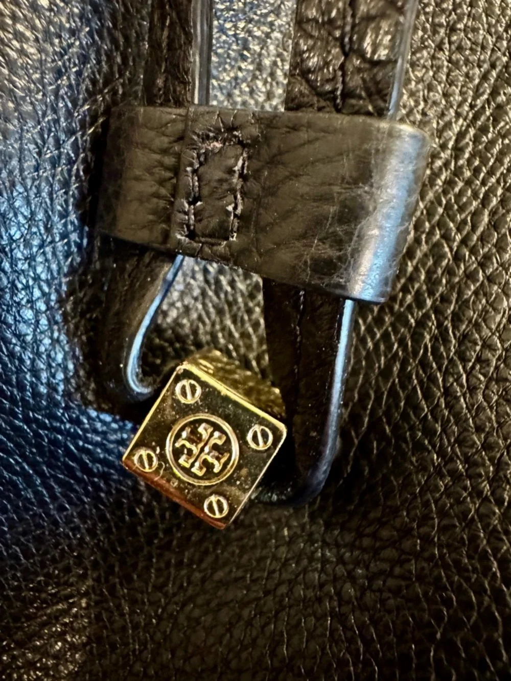 Tory Burch Black Leather Whipstitch Chain-Handle Tote-Vintage - Picture 5 of 5